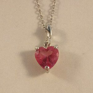 Silver Plated Pink Diamond Zircon Heart Pendant Necklace 3.16ctw Party Gift